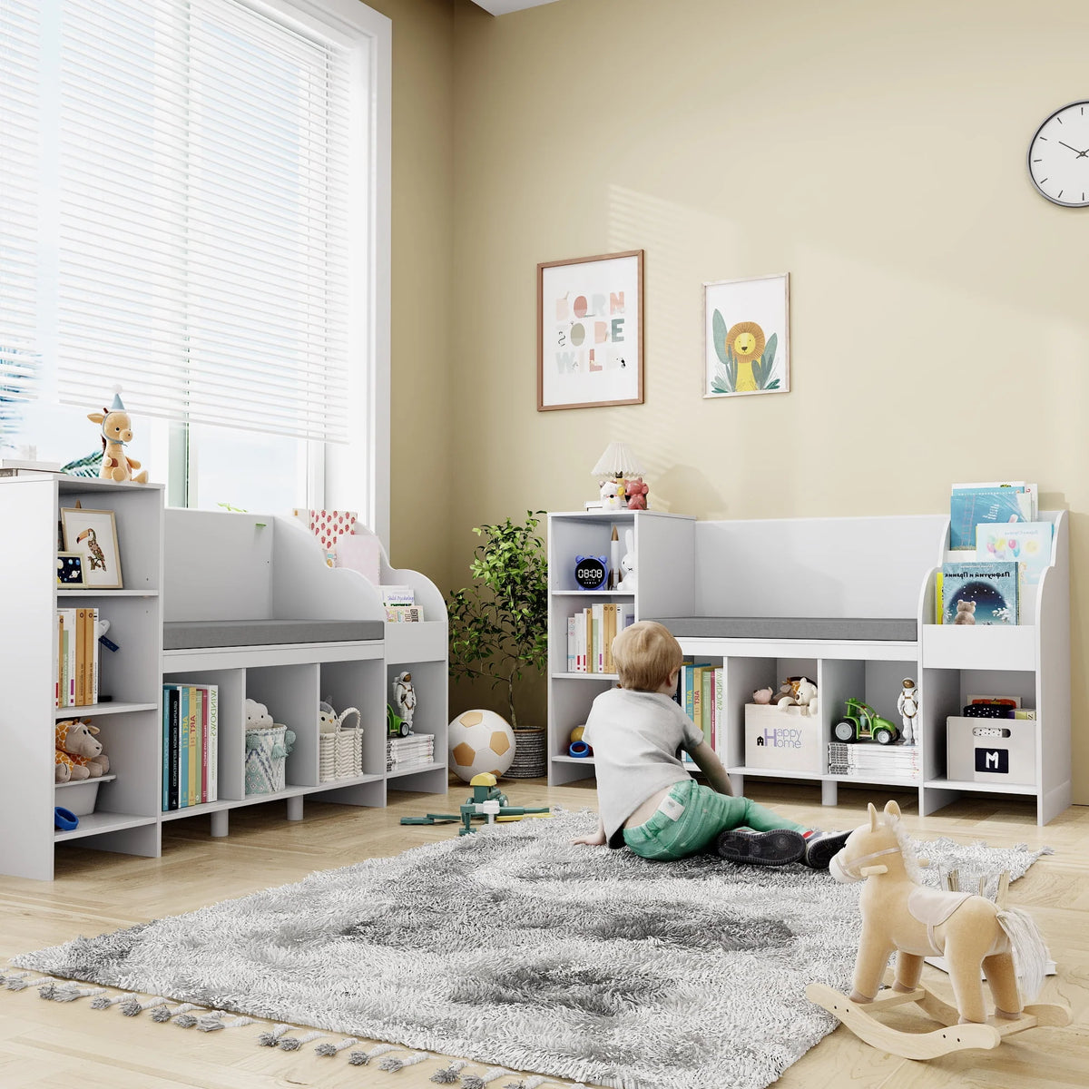 White Kids Bookshelf with Reading Nook X42829