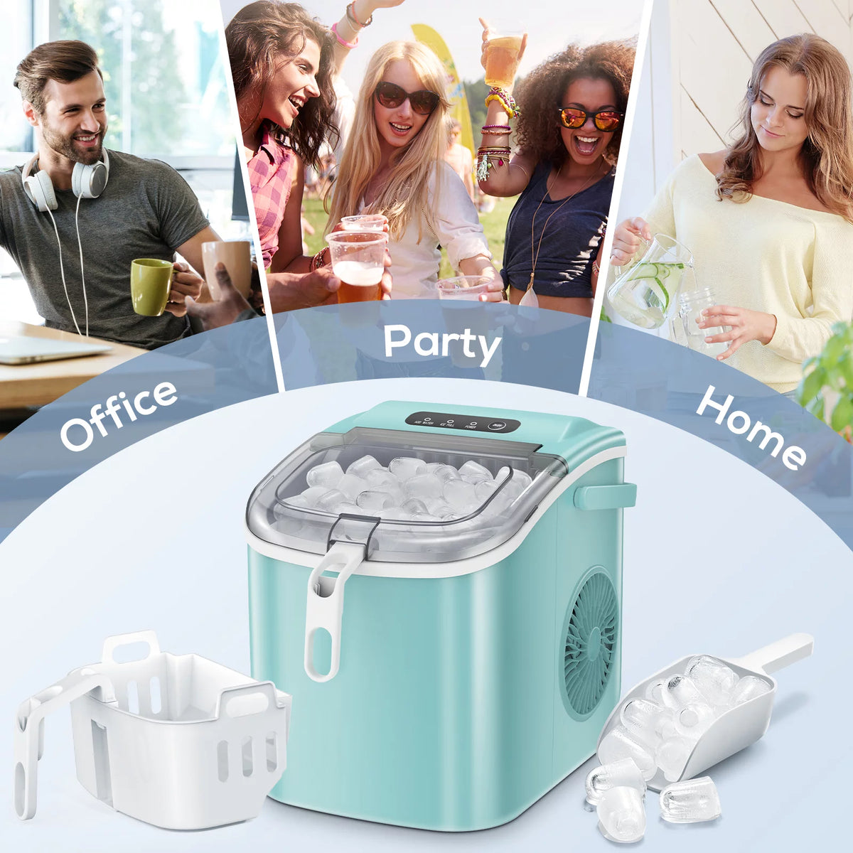 Portable Countertop Ice Maker with Handle, 26Lbs/24H, Green G9727