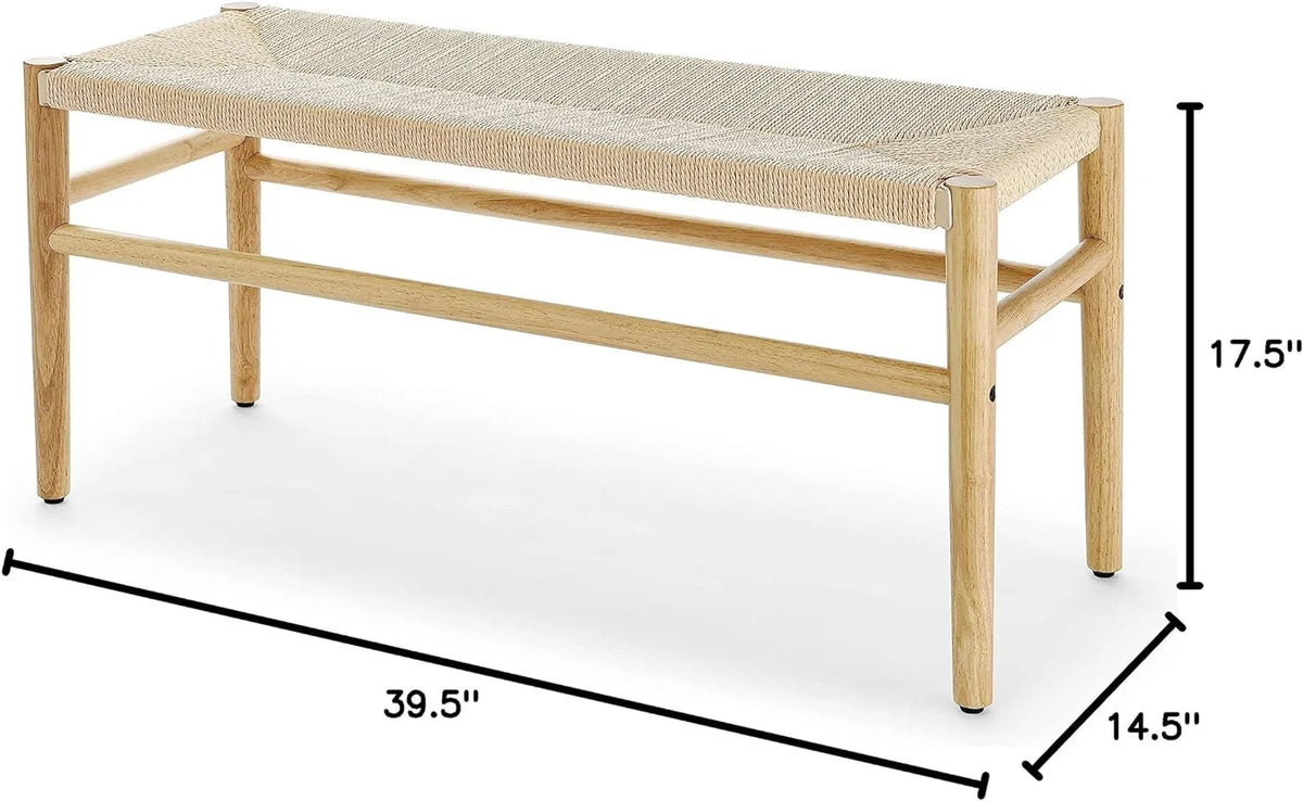 Wood Entryway Bench with Weave Rope Top W784398