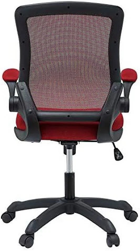 Red Mesh Back Vinyl Seat Office Chair with Flip-Up Arms H75081