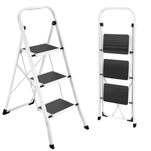 Folding Step Stool with Anti-Slip Pedal, 330 lbs Capacity, White V273447