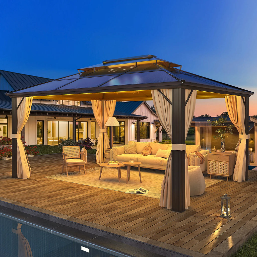 10'x13' Polycarbonate Double Roof Aluminum Hardtop Gazebo Z928925