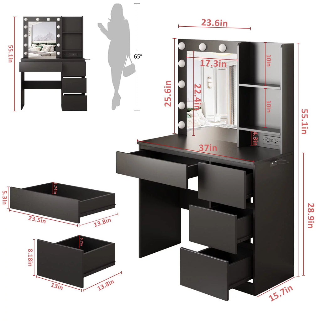 Black 4 Drawer Makeup Vanity Table J77831