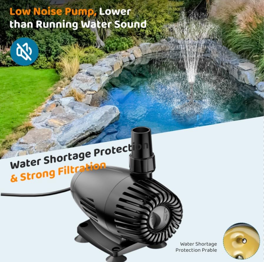 40W 660GPH Floating Pond Fountain with LED Lights and 3 Modes Spray H1601