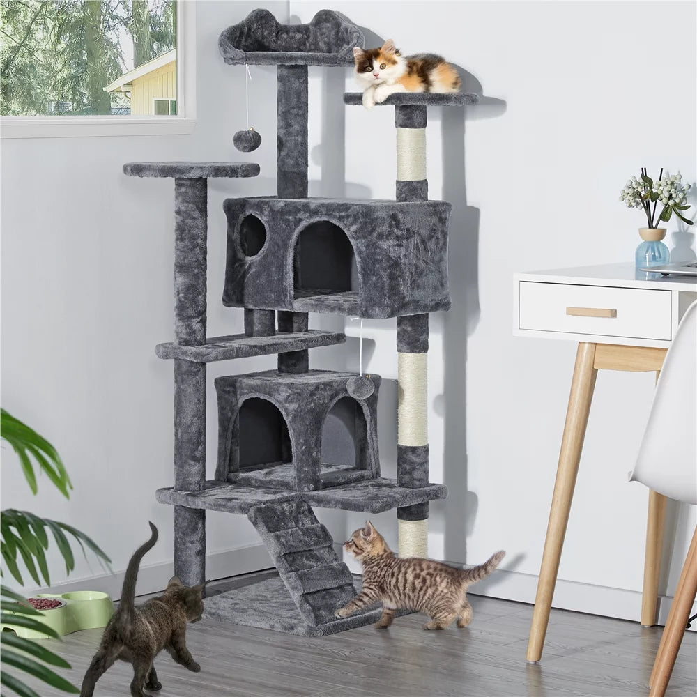 Dark Gray Cat Tree Condo with Scratching Post Tower V144128