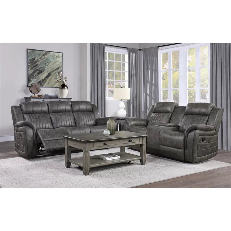 Gray Microfiber Double Reclining Loveseat I8313