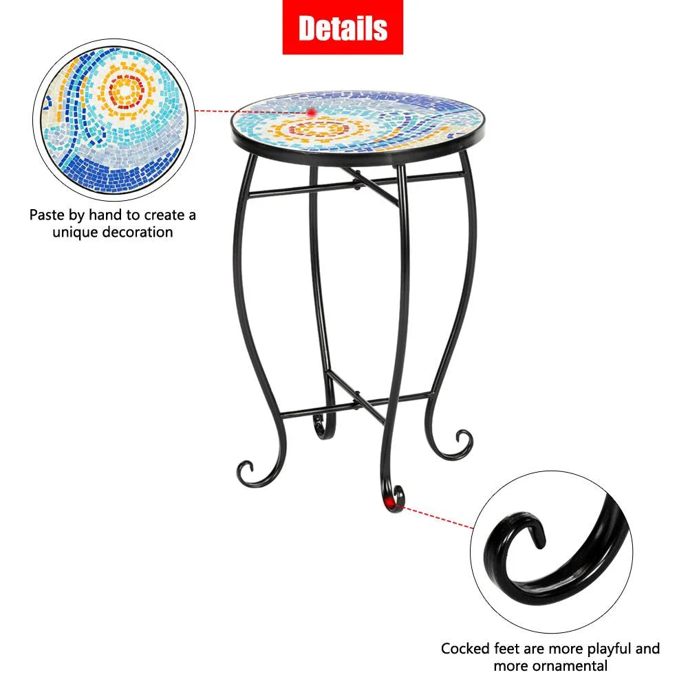 Outdoor Ceramic Tile Iron Frame Side Table S58700