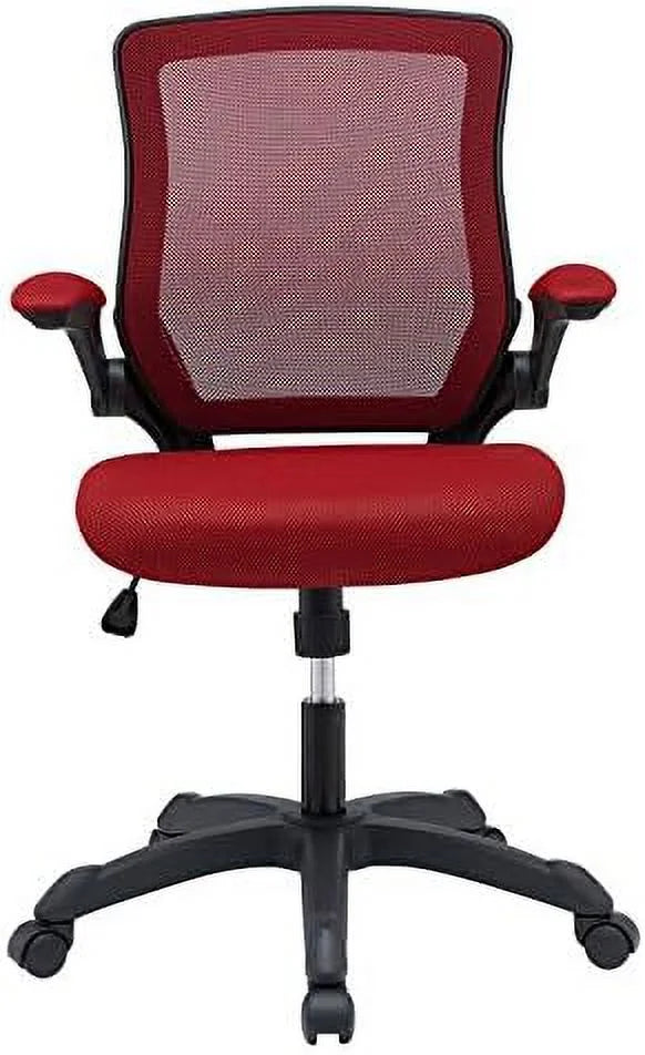 Red Mesh Back Vinyl Seat Office Chair with Flip-Up Arms H75081