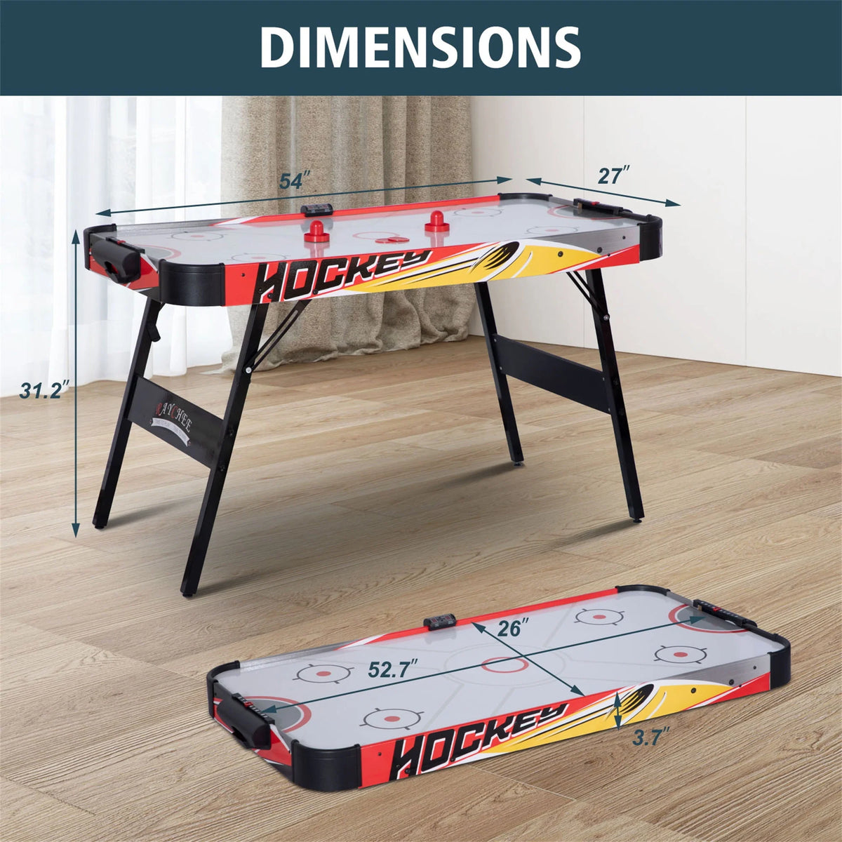 54in Folding Air Hockey Table Gaming Set with 2 Pucks 2 Pushers C634