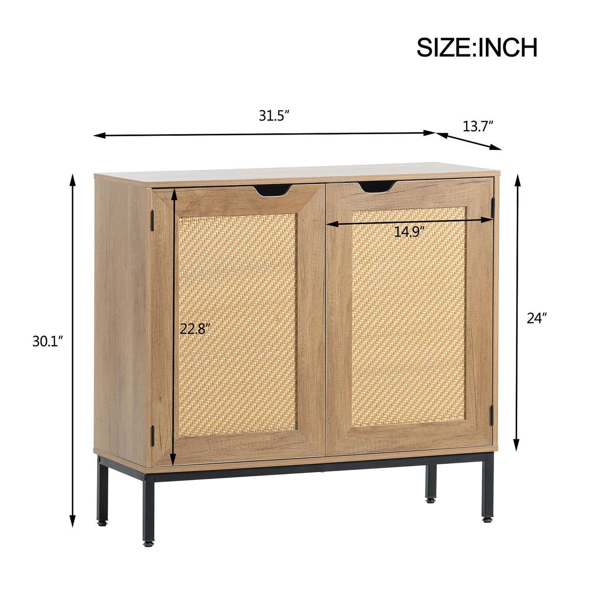 Set of 2 Natural Wood Storage Cabinet with 2 Rattan Doors Y2900
