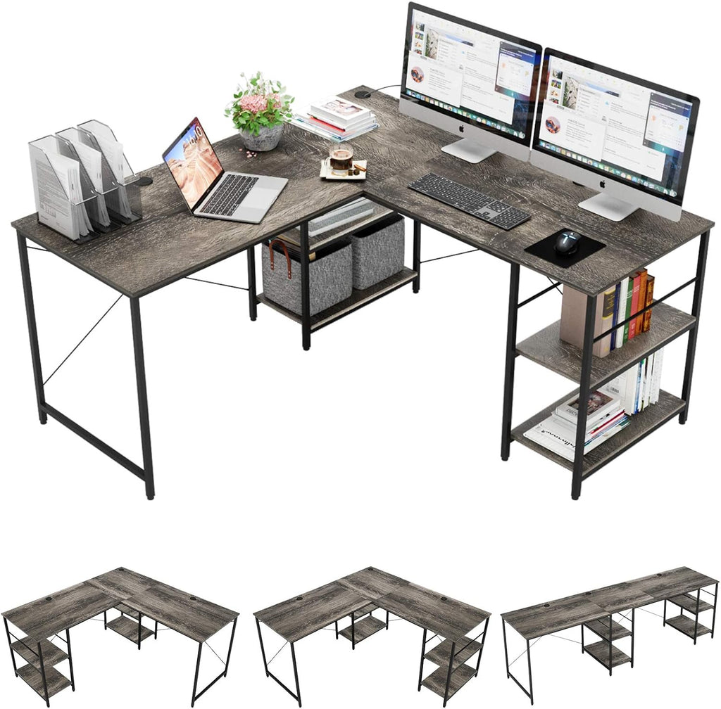 L Shaped Gaming Desk with Shelves 95.2 Inch Reversible Corner Computer Desk Y640