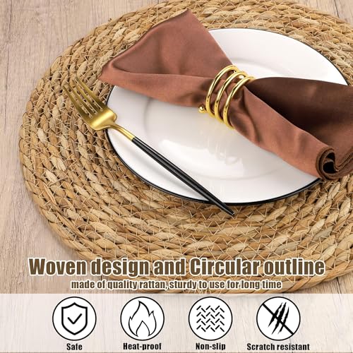 Set of 24 Round Woven Placemats 12 Inches Natural Hand-Woven Wicker Table Mats W428