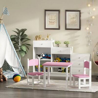 Pink 3 Piece Kids Play Table and Chair Set J434329