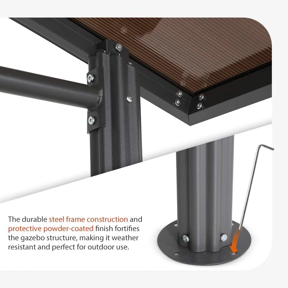 8'x5' Steel Frame Double-Tier Polycarbonate Top Grill Gazebo with Shelves H17904