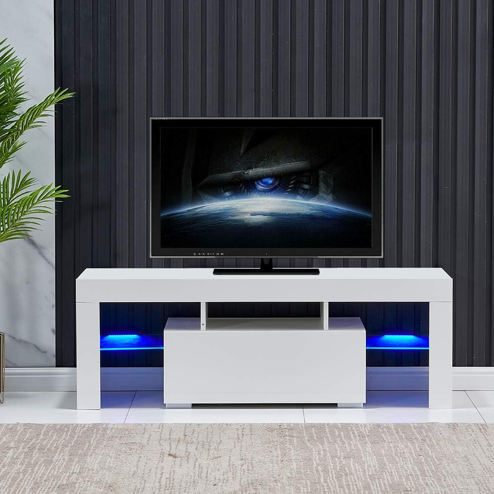 High Gloss LED TV Stand with Storage and Drawer I35899