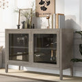 Gray Wood Storage Cabinet with Two Tempered Glass Doors O3557
