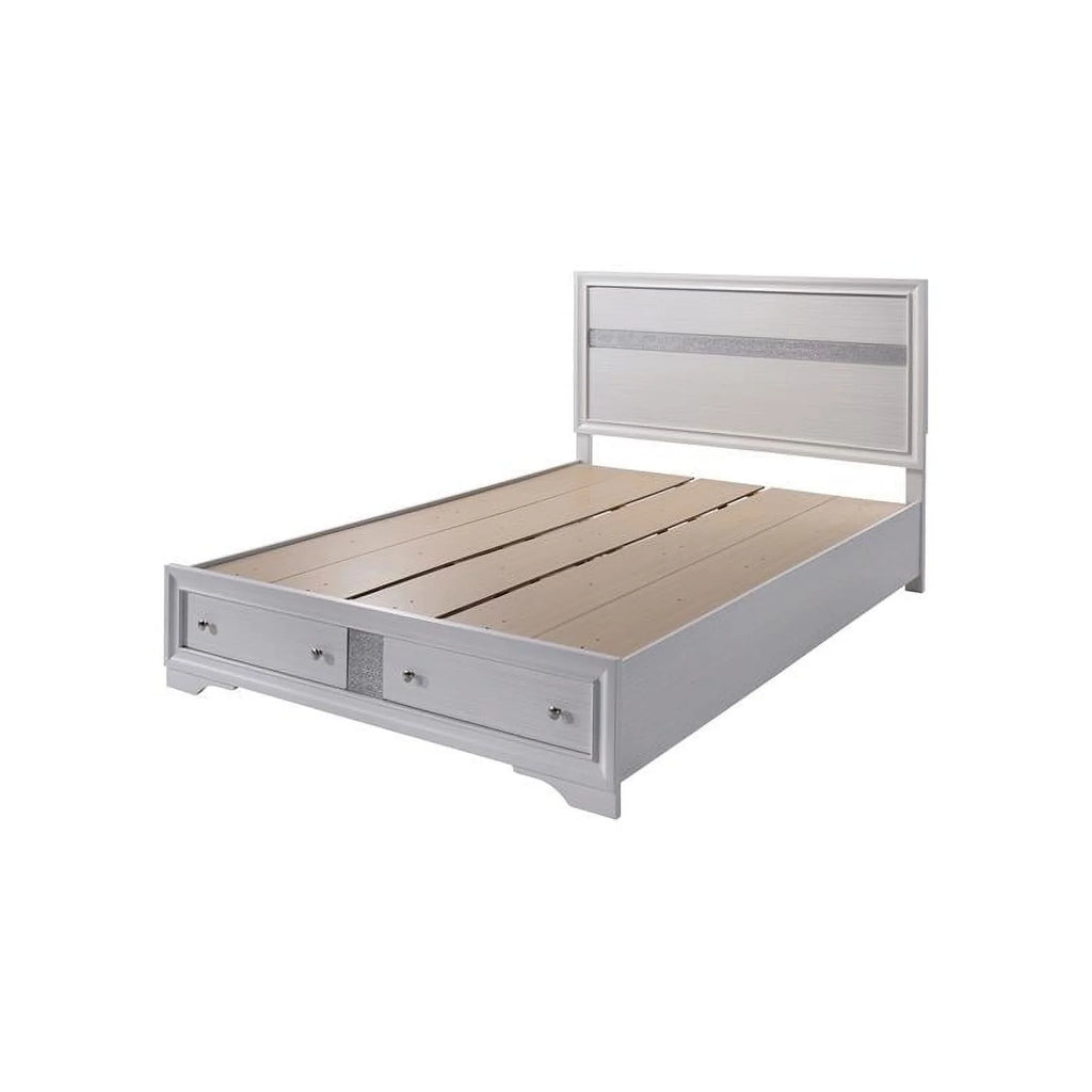 White Solid Wood Queen Storage Bed L60142