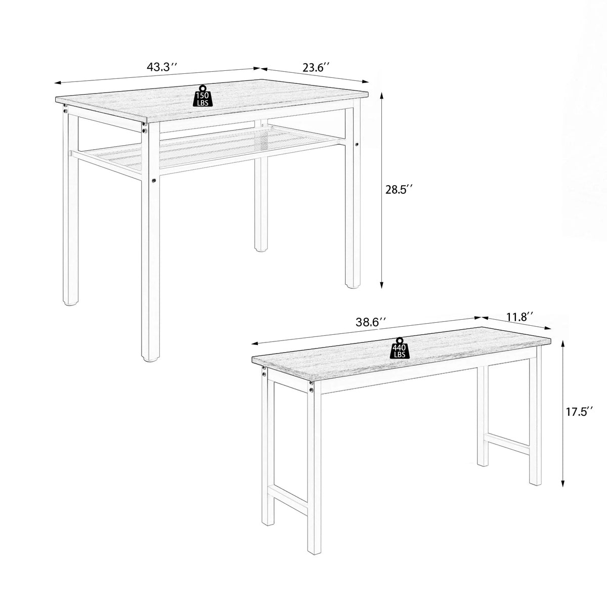3 Piece Dining Table Set with 2 Benches S483