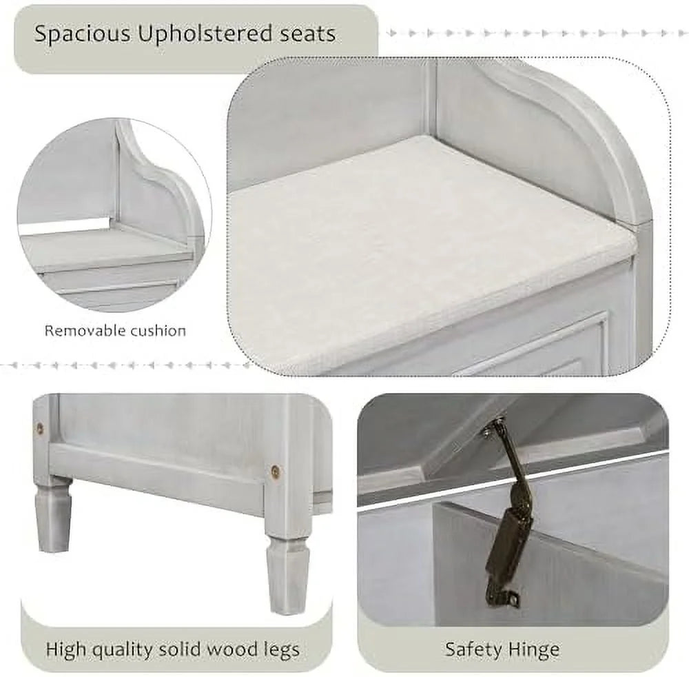 Espresso Wooden Entry Bench with Hidden Compartments and Removable Cushion D4055