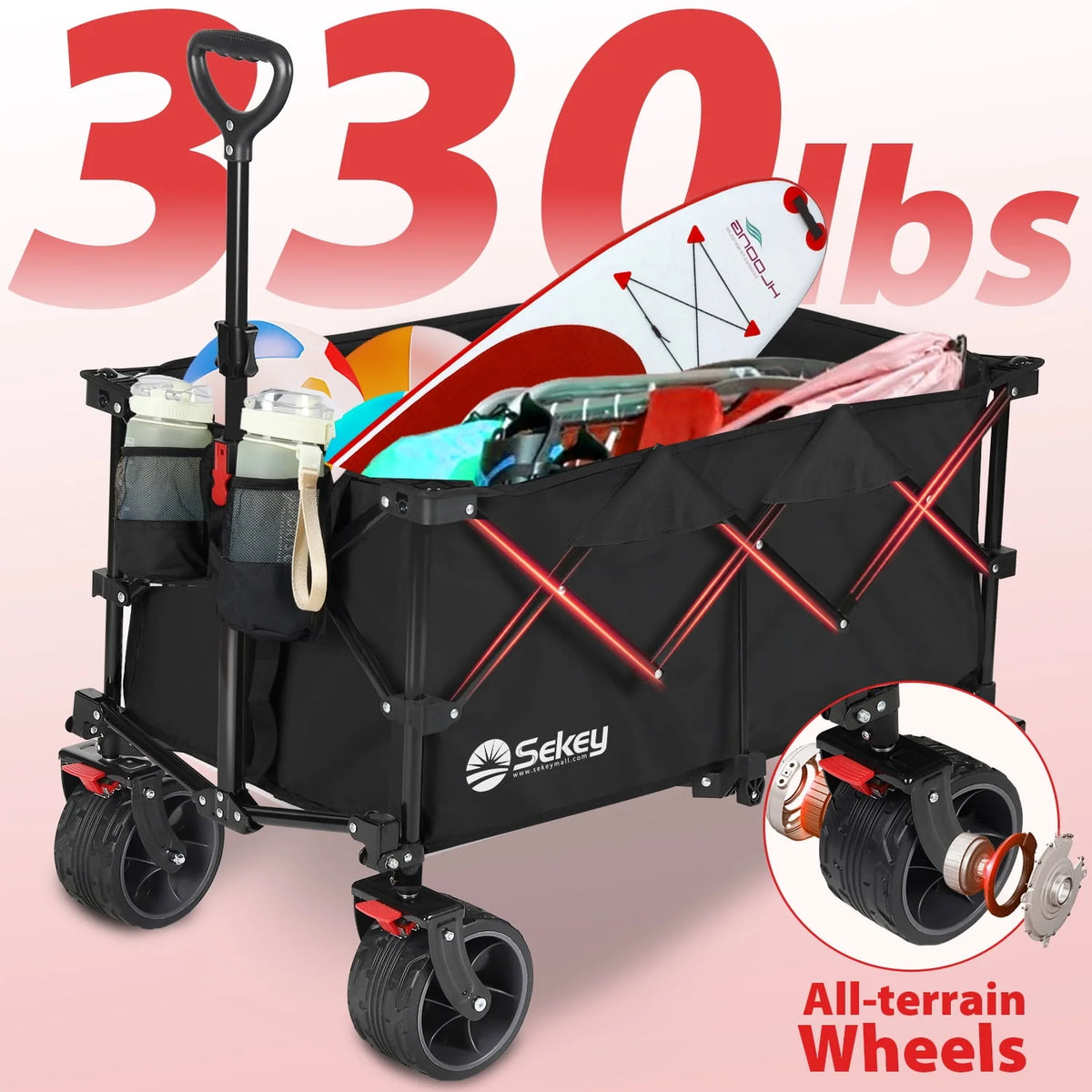 200L Heavy Duty Foldable Wagon with All-Terrain Wheels, Black J219