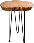 Round Accent Table Old Elm Wood End Table with 3-Leg Metal Stand A7334