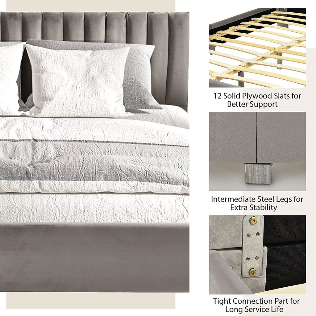 Navy Upholstered Full Size Platform Bed Frame Y9478
