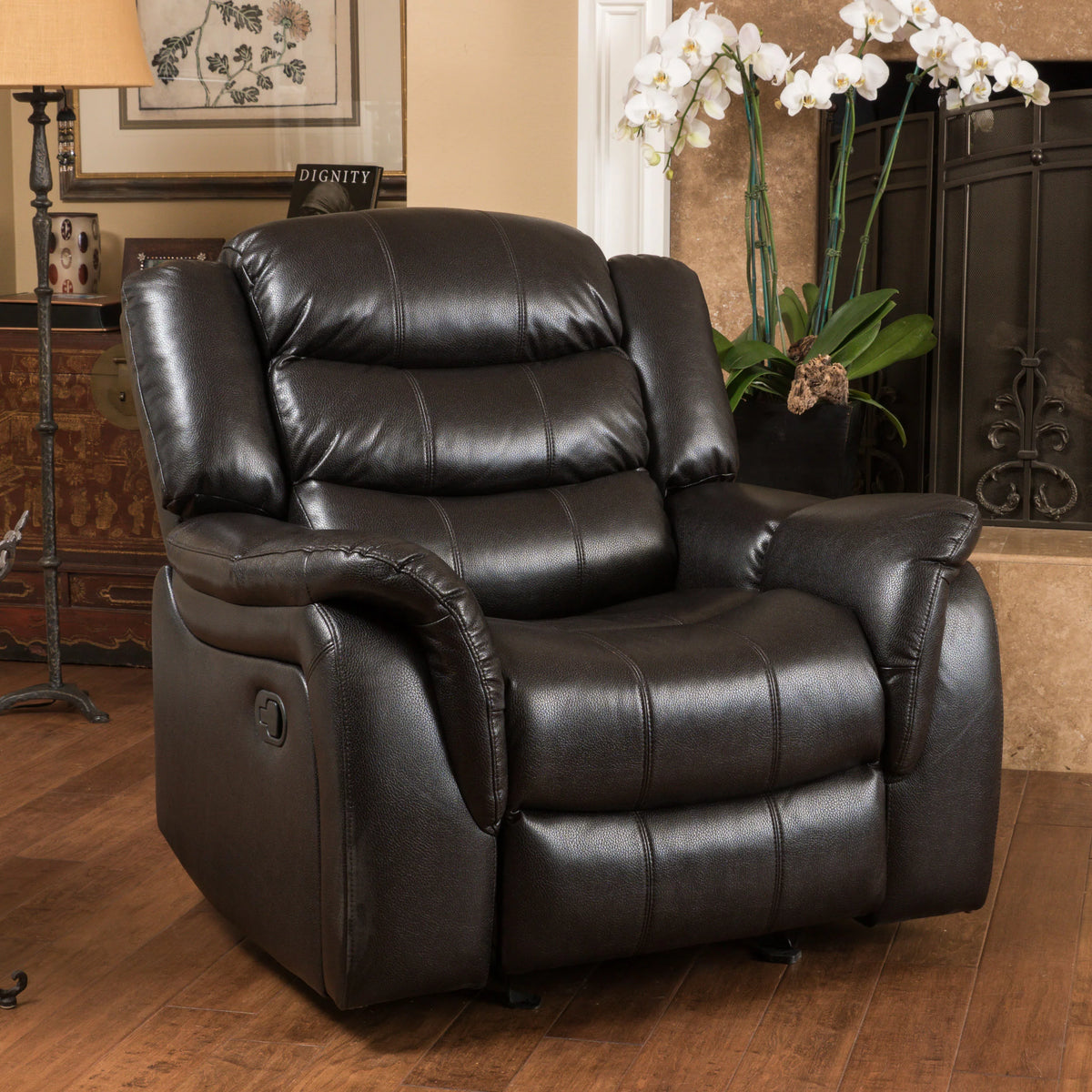 Black Faux Leather Recliner Glider Chair D46880