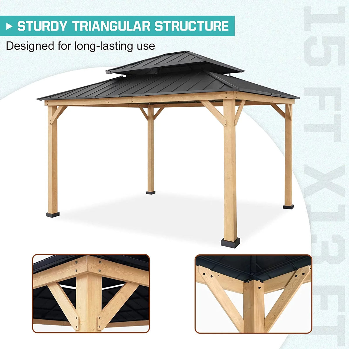 13' x 11' Black Hardtop Gazebo K623