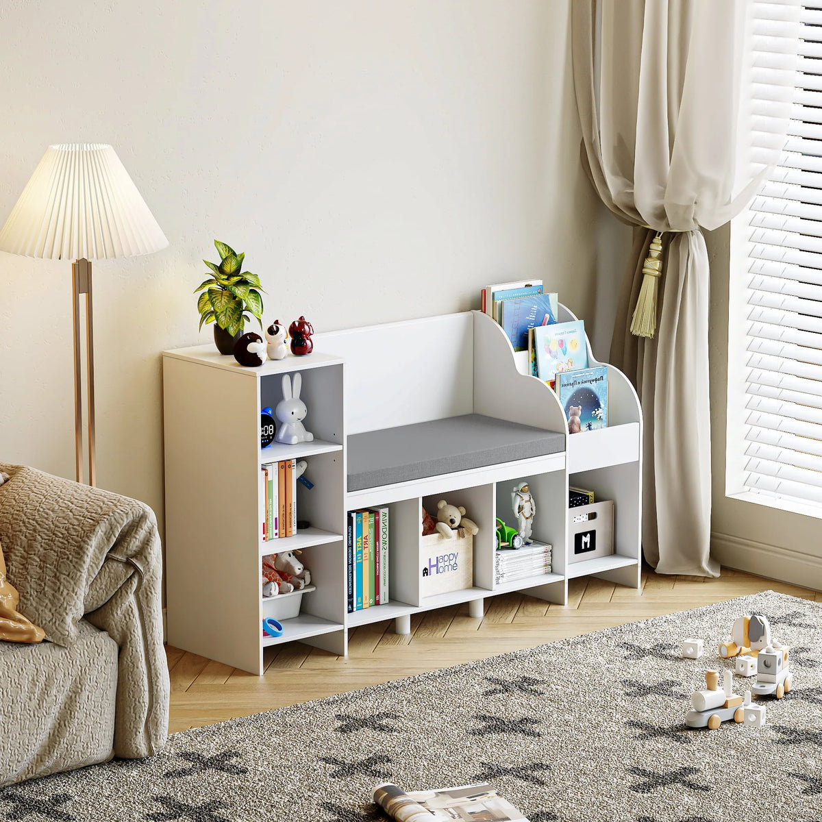 White Kids Bookshelf with Reading Nook X42829