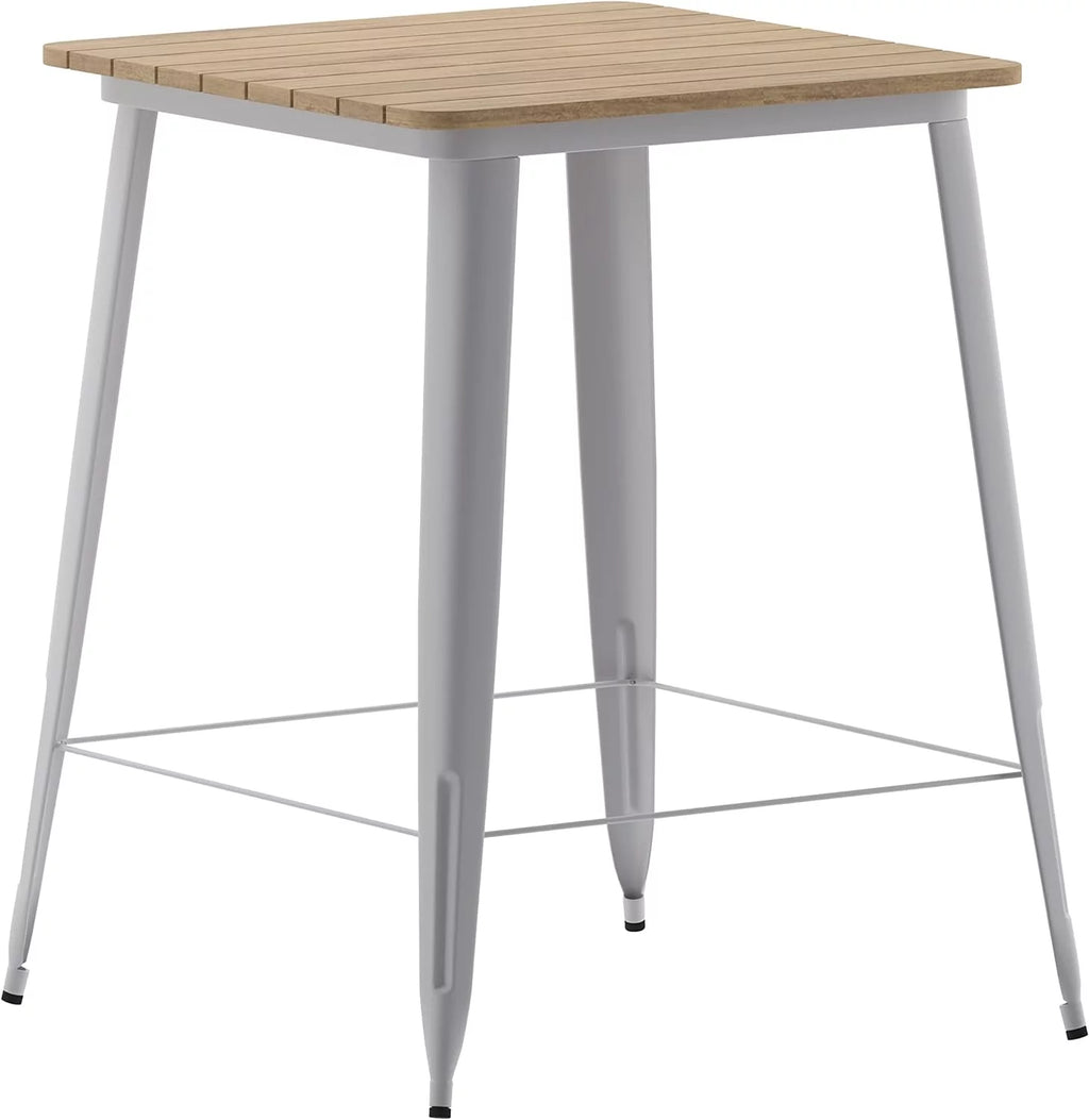 Indoor/Outdoor Bar Top Table Brown Resin Silver Steel M867040