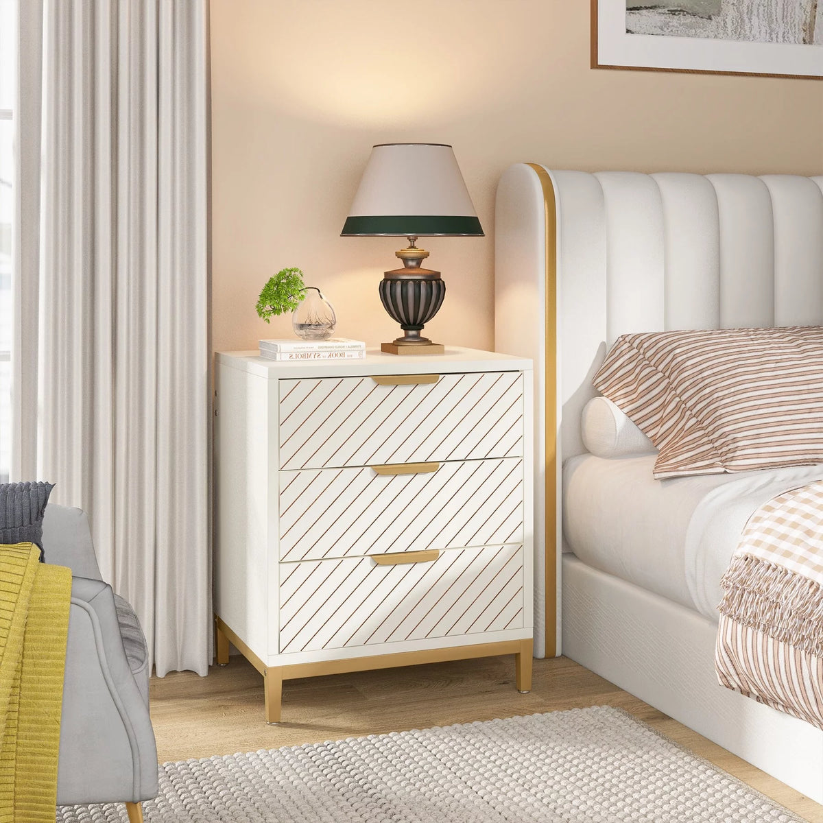 Light Wood Grain Nightstand with Drawers R64212