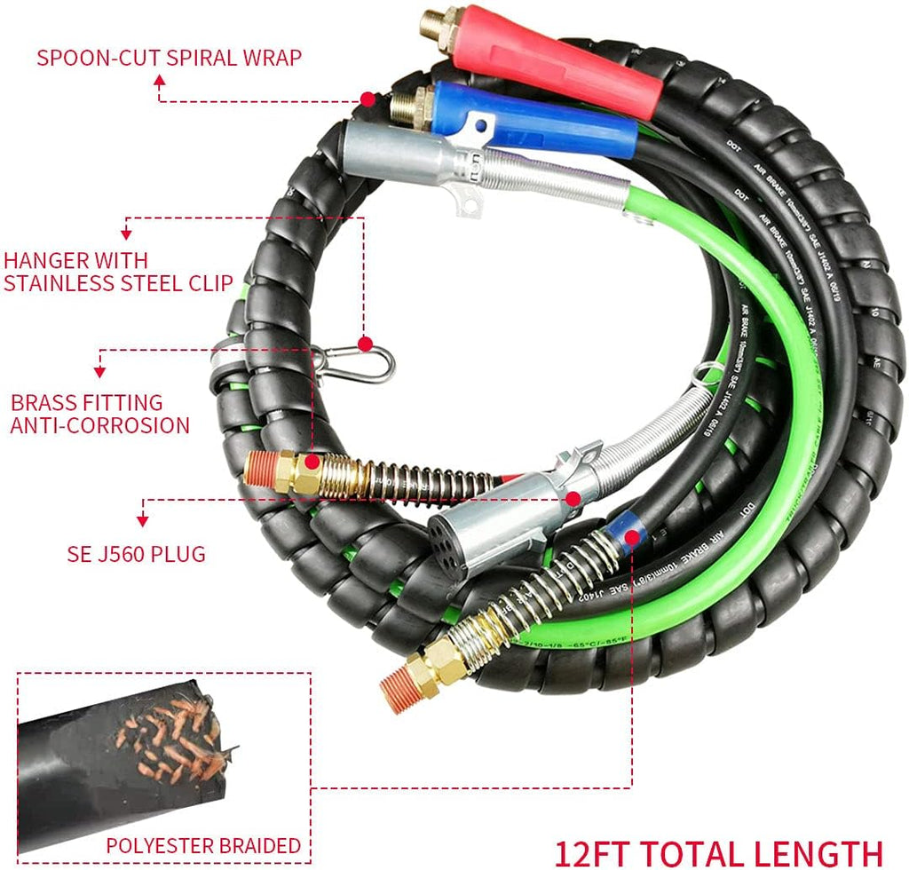 3 in 1 ABS Electrical Cord Air Line Kit 12ft F860