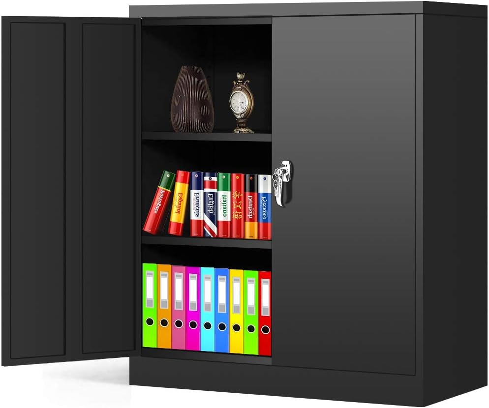 Black Metal Locking Storage Cabinet with 2 Doors and 2 Adjustable Shelves S9334