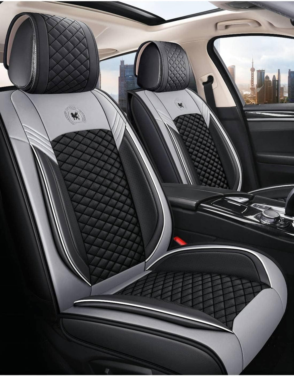 Leather Car Seat Covers 5 Seats Full Set Black Pink Q1523