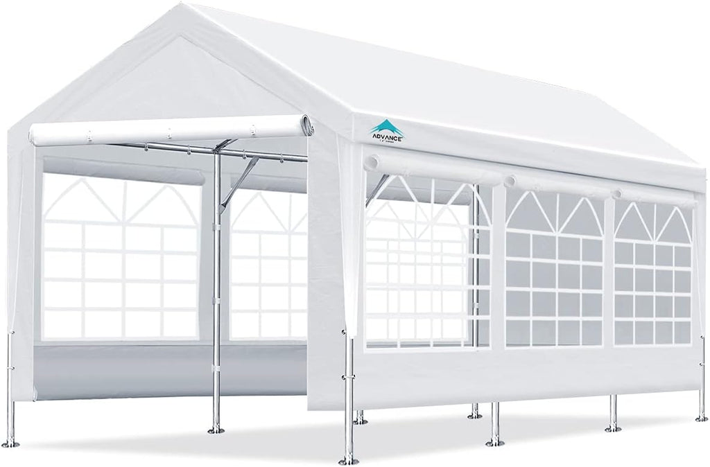Adjustable 10x20 ft Heavy Duty Carport Canopy with Removable Sidewalls and Doors, White N519810
