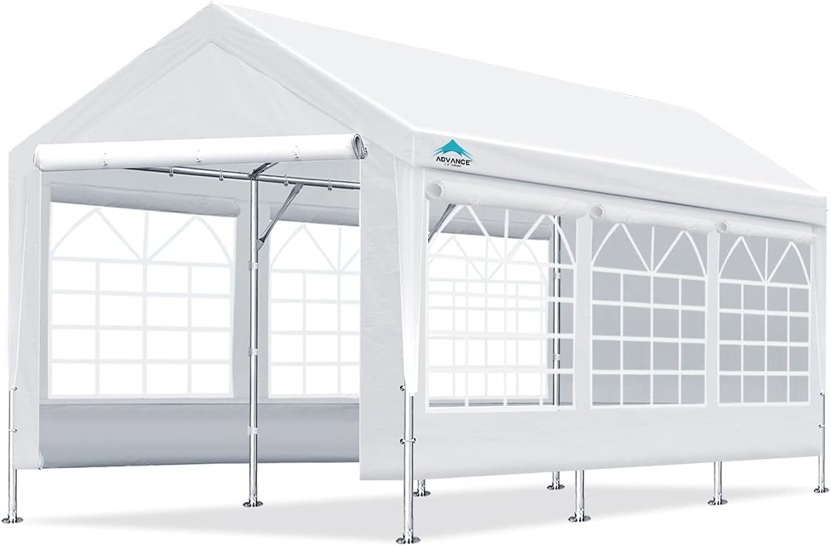Adjustable 10x20 ft Heavy Duty Carport Canopy with Removable Sidewalls and Doors, White N519810