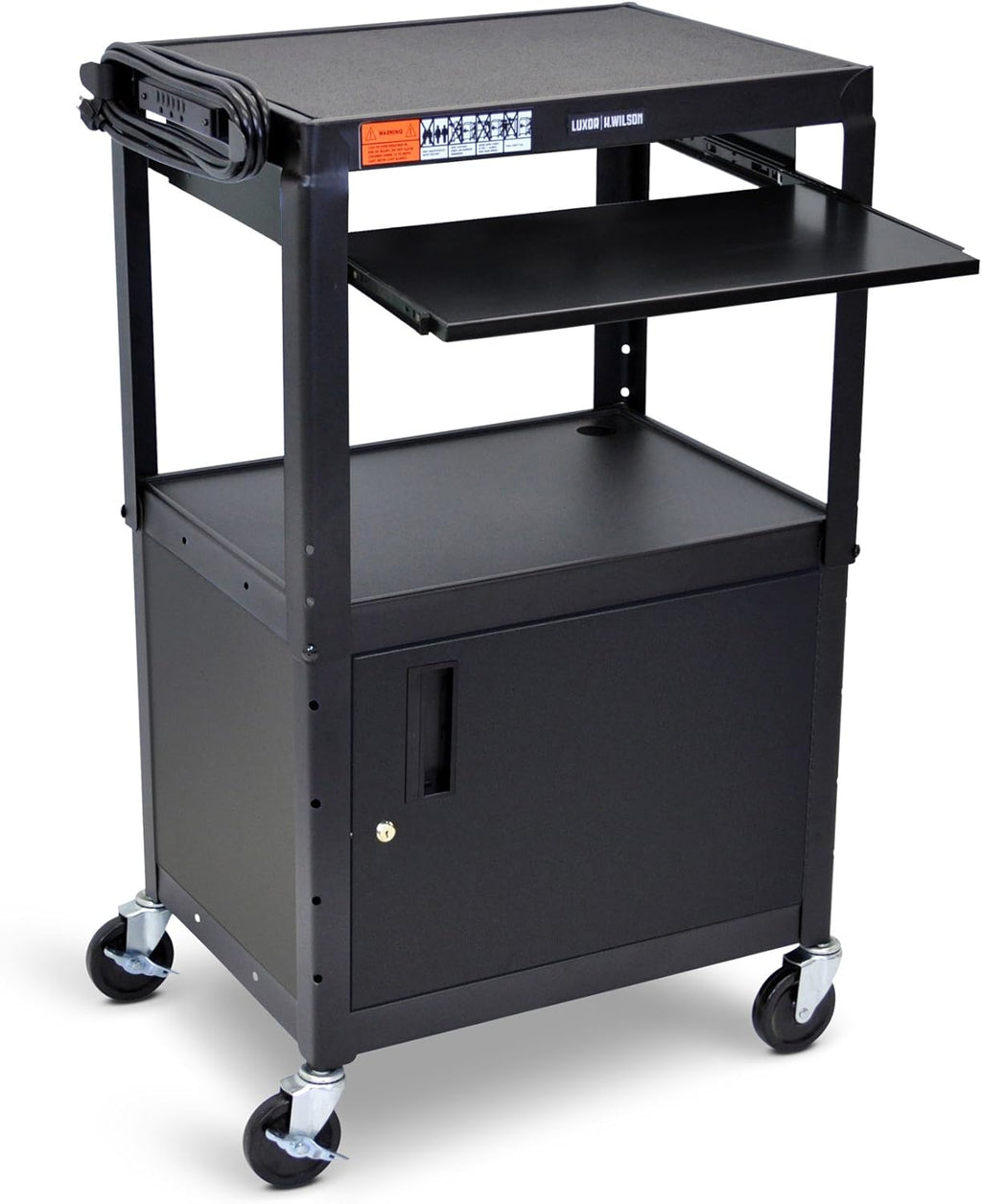 Black Height Adjustable AV Cart with Locking Cabinet I86542