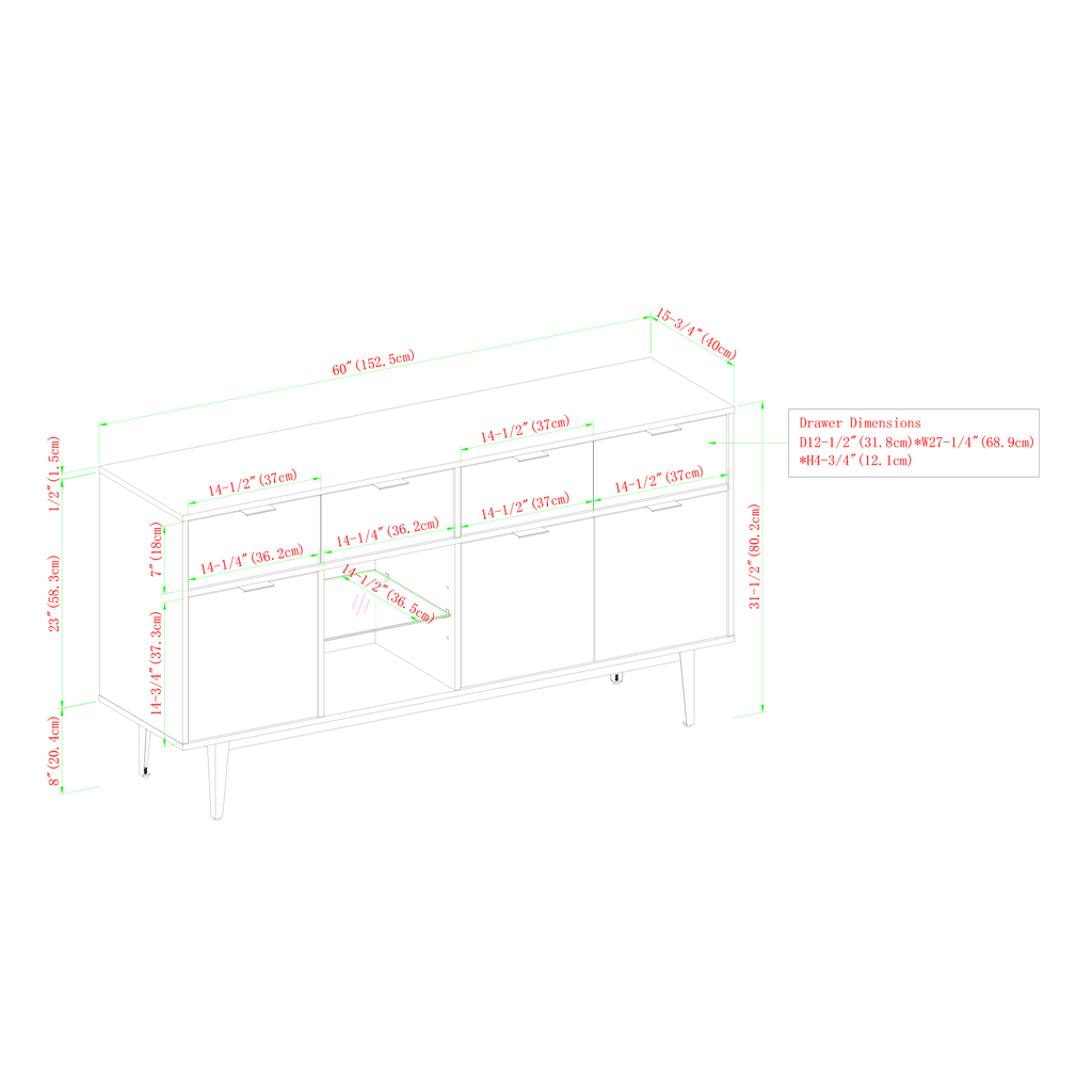 60x22 2 Drawer Sideboard J8710