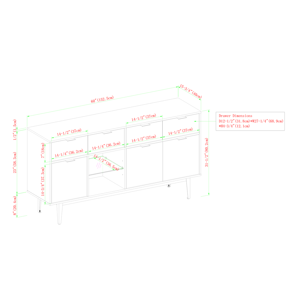 60x22 2 Drawer Sideboard J8710