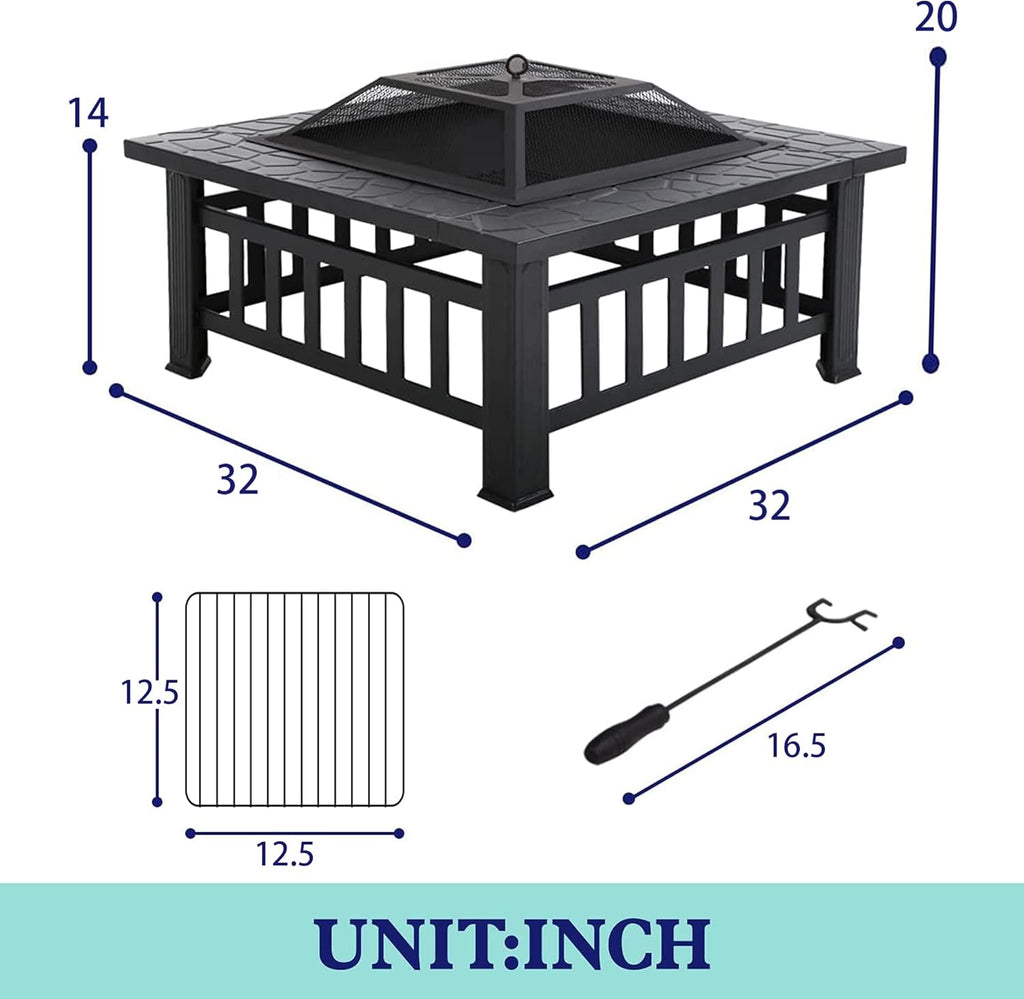 32in Square Metal Fire Pit O2279