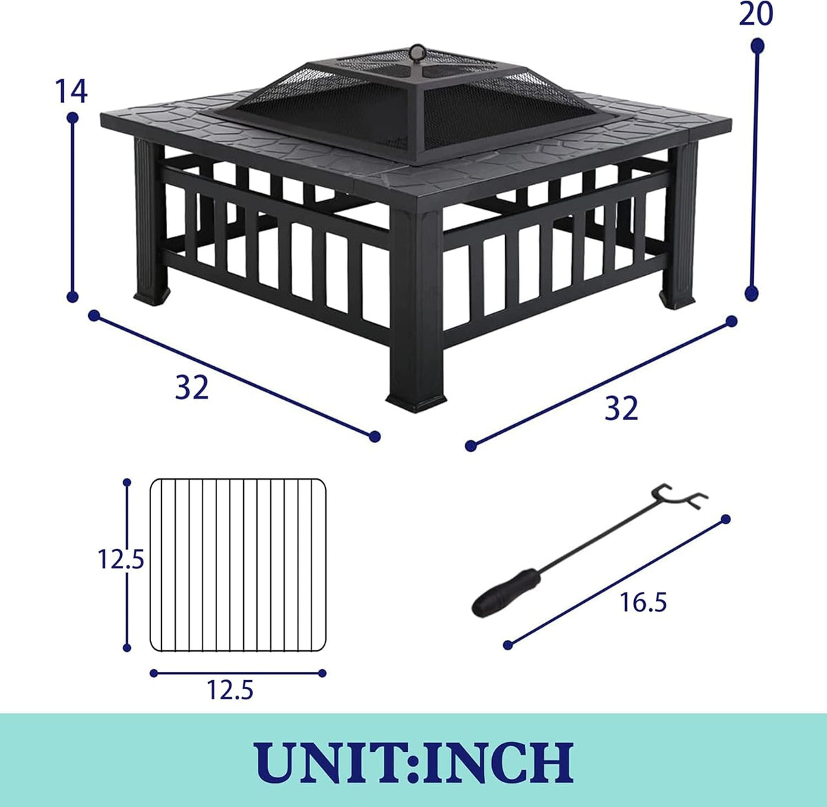 32in Square Metal Fire Pit O2279