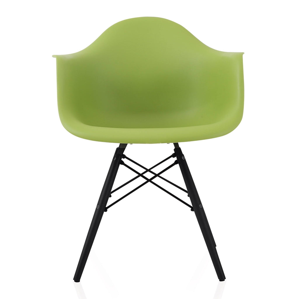 Green Molded Plastic Dining Arm Chair with Black Wood Legs Set of 2 D18188