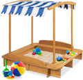 Kids Wooden Sandbox with 2 Bench Seats and Canopy A382
