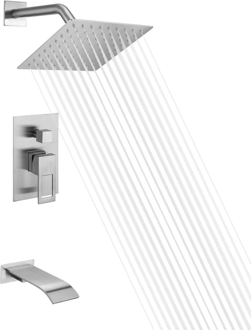 Brushed Nickel Tub and Shower Faucet Set with 8 Inch Shower Head J47601