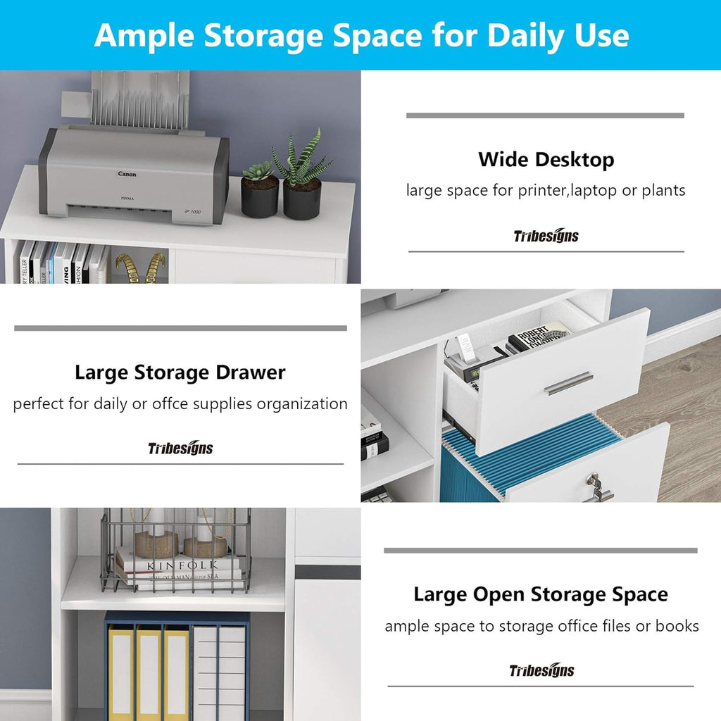 2 Drawer White Mobile File Cabinet with Lock and Shelves Z1389