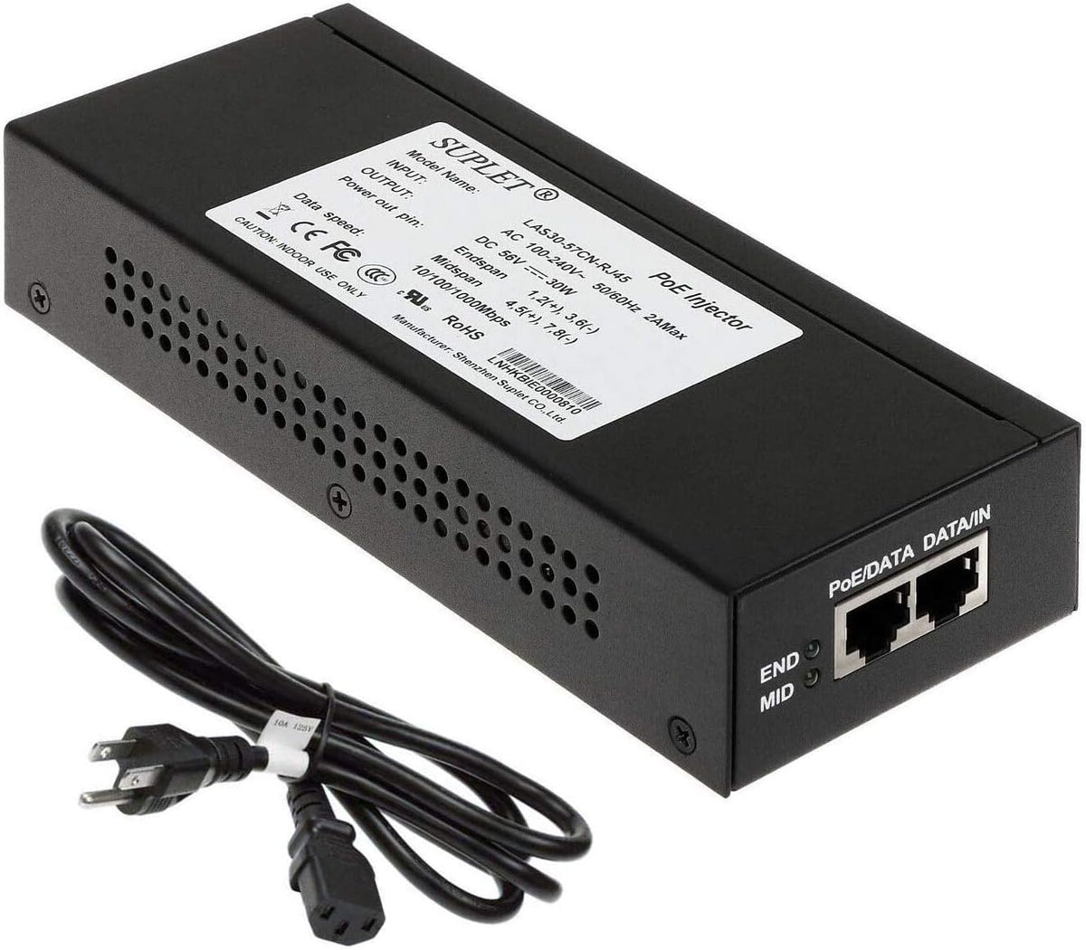 30W Gigabit Single Port Power Over Ethernet PoE Injector V6000