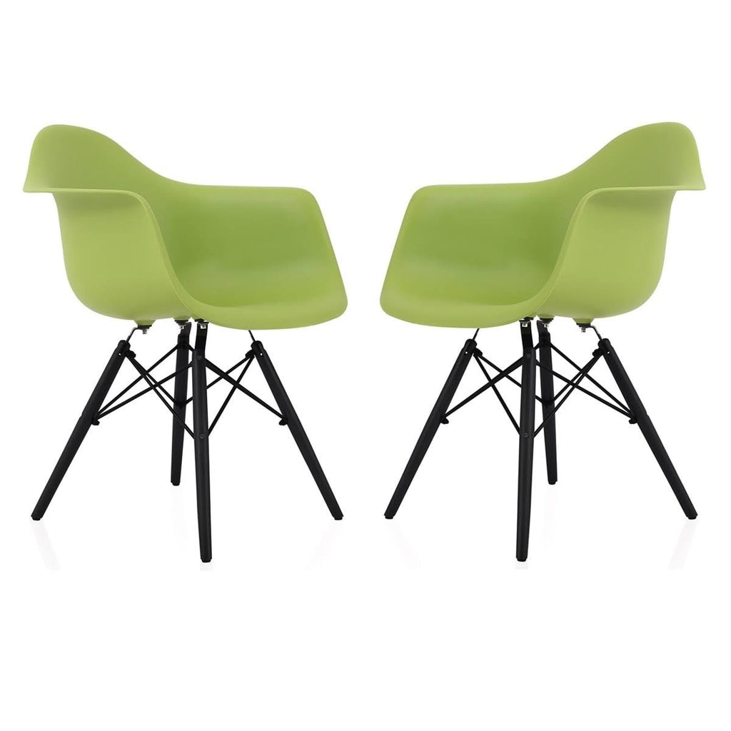 Green Molded Plastic Dining Arm Chair with Black Wood Legs Set of 2 D18188