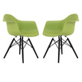 Green Molded Plastic Dining Arm Chair with Black Wood Legs Set of 2 D18188