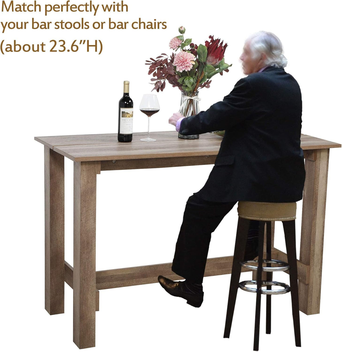 Counter Height Wooden Dining Table Light Brown S30547