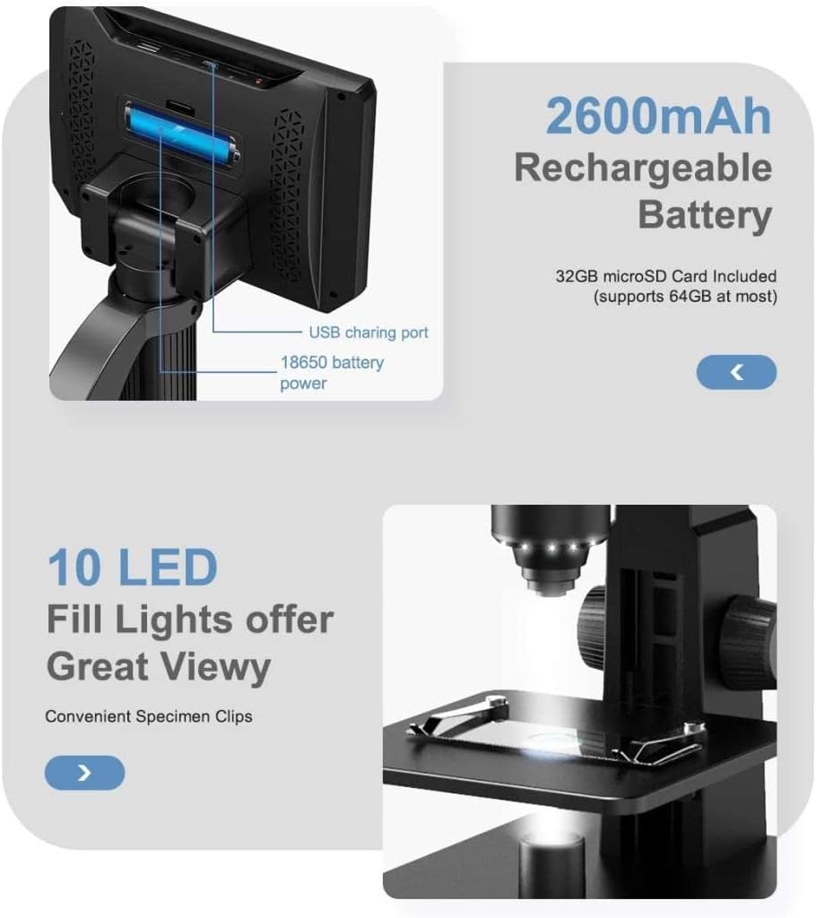 LCD Digital Microscope with 2000X Dual Lens, 7'' IPS Display, 12MP M891076